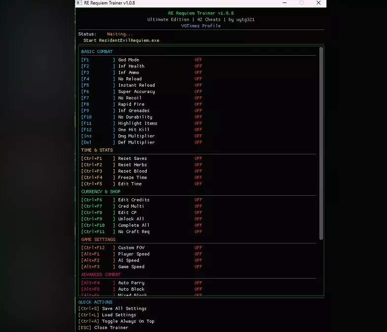 Трейнер +42 RE9 v1.0.8 Ultimate — Бесконечные патроны, Режим бога, Без перезарядки, Убийство с одного удара и др.